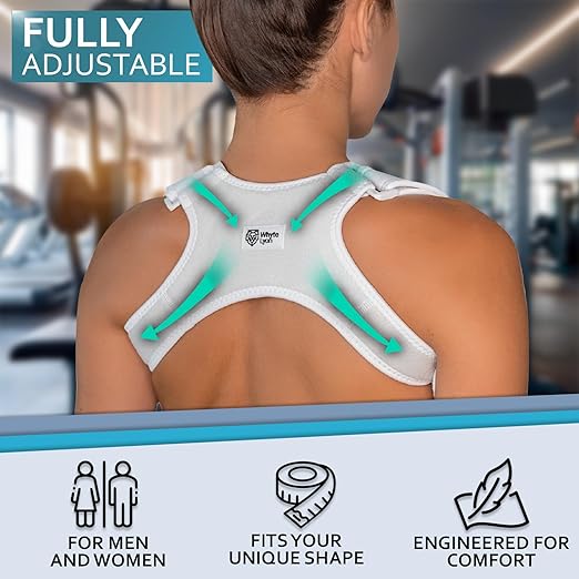 Upper Back Posture and Neck Hump Corrector - for Women and Men - Support Brace and Straightener for Pain Relief - Rounded Shoulder and Buffalo Hunchback Alignment - Discreet Under Clothes - White