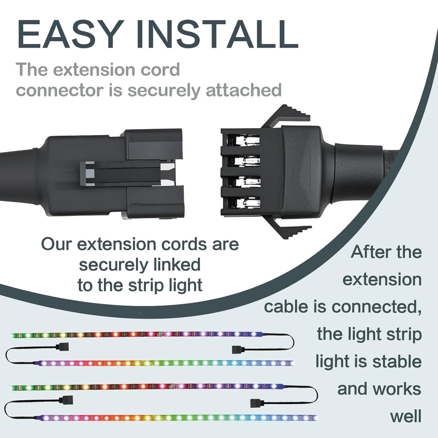 4 Pcs 4 Pin RGB Extension Cable RGB Wire for Motorcycle LED Light Underglow Kit, Compatible with ATV Car Trucks Rock Lights & Neon Strips (60 Inch)