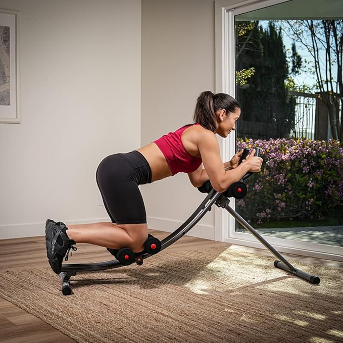 Sunny Health & Fitness Waist Trainer Ab Roller with Elbow Support, Training Wheels, Foldable for Home Gym, Abdominal Exercises, Core Strength, Glute Trainer, Crunch Workouts with Optional Dip Station