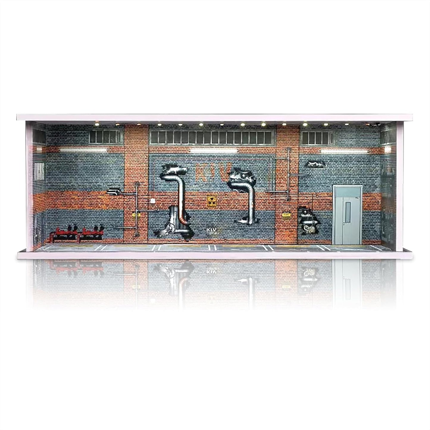 Display Case for Hot Wheels: Stackable Parking Garage for 1/64 Scale Matchbox Toy Car, FoamBoard Storage for Monster Trucks with LED Light and Acrylic Cover, Red Factory