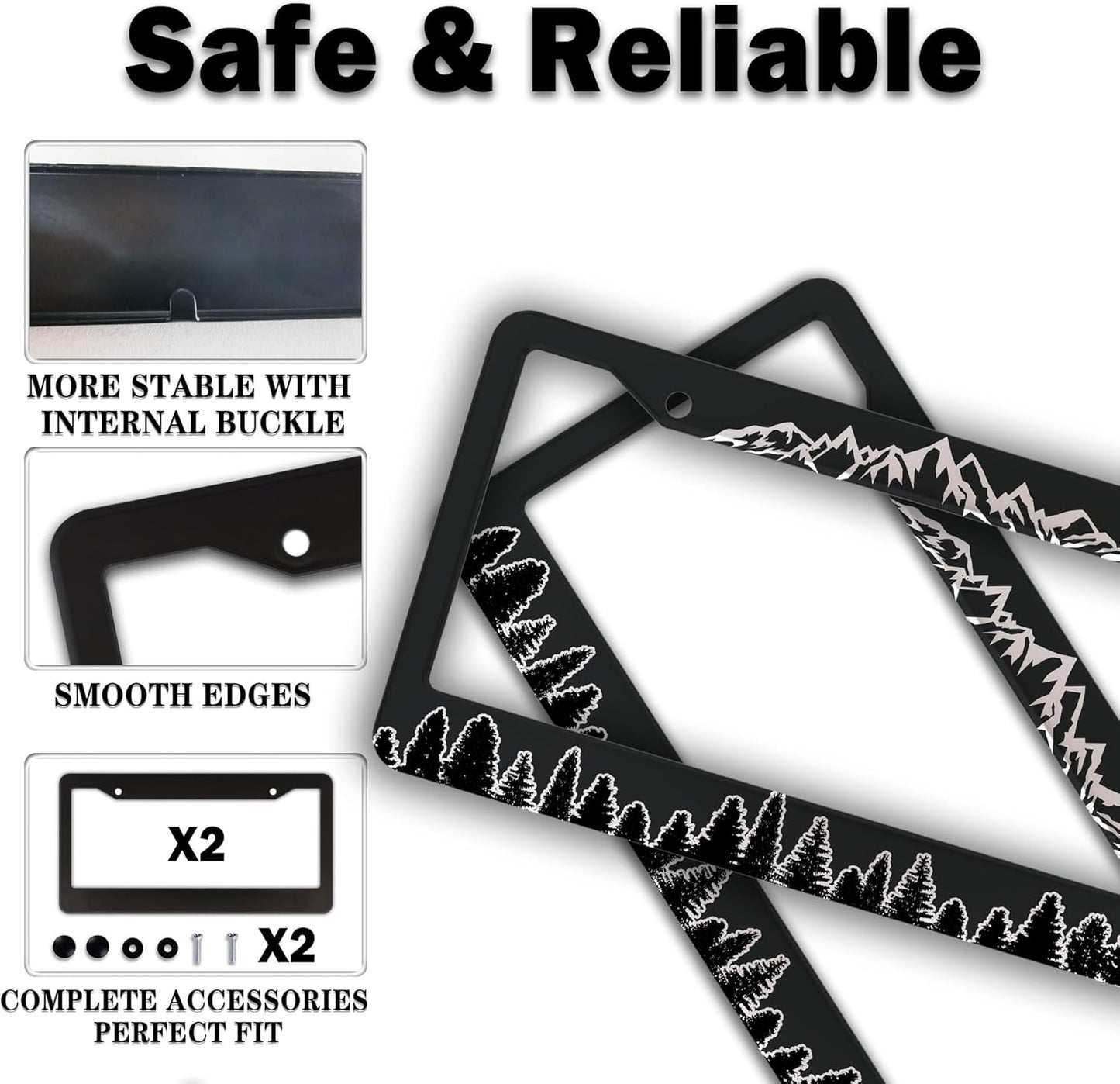 Car Plate Frames Black and White License Plate Bracket The Mountains are Calling Universal Aluminum Car Accessory 2 Pack with Screw Covers Set