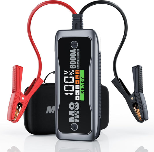 MOSTOOL M8 6000A Flagship Car Jump Starter, 12V Professional Battery Pack with Smart LCD, Heavy Duty Safety Clamps, 24000mAh Power Bank, 400-Lumen LED, Rugged Kit for All Gas & Up to 12.0L Diesel