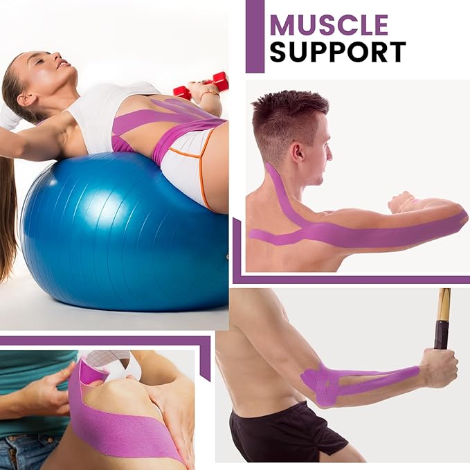 5 Rolls Kinesiology Tape, 2 inch x 16.4 Feet Waterproof Athletic Tape, Uncut Kinetic Tape, Muscle Tape, Sports Tape, Knee Tape for Exercise and Daily Use - Purple