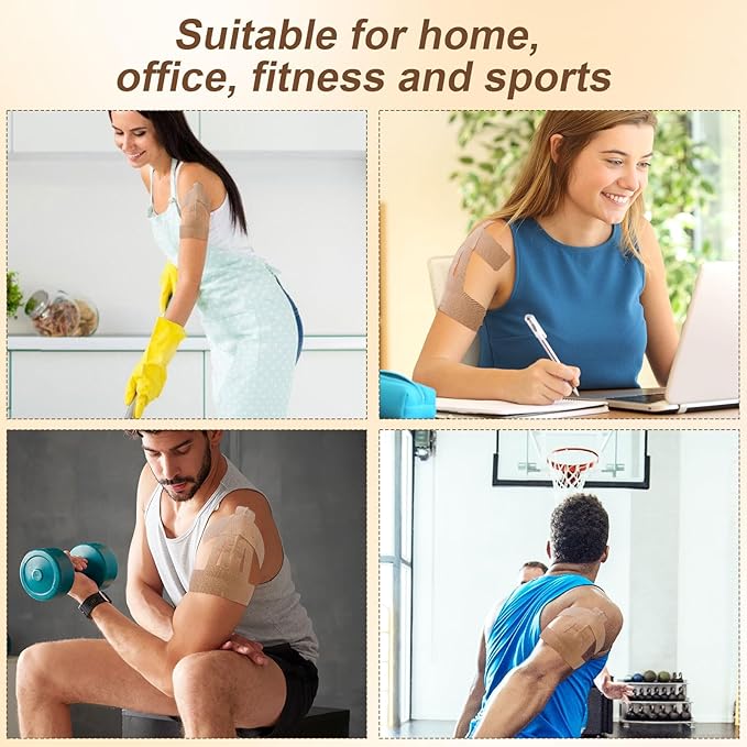 10pcs Precut Tape for Shoulder, Breathable & Latex-Free Athletic Tape for Shoulder Muscle Support & Stability, Elastic Self-Adhesive Sports Patch Strips Fit Men Women Supplies(Beige)
