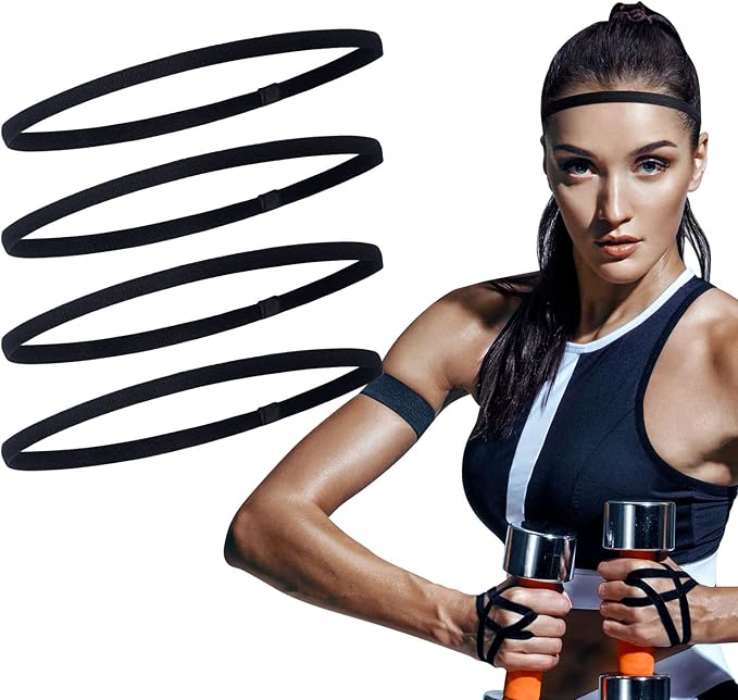 Sumind 4 Pieces Thick Non-Slip Elastic Sport Men Thin Headbands Football Hair Headbands for Women