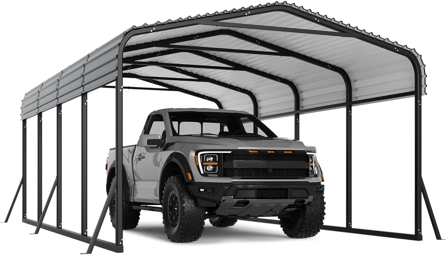 12' x 20' x 8.5' Heavy Duty Metal Carport with Galvanized Steel Roof, Steel Carport Kits Outdoor with Metal Roof, Galvanized Car Shelter for Tractors, Pickup, Boat, Car