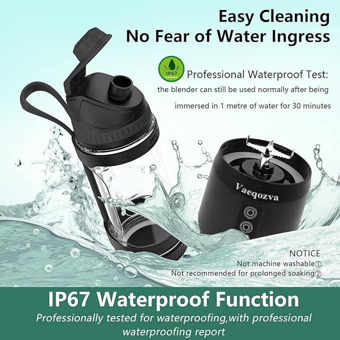 Portable Blender for Shakes and Smoothies, 24oz 300W Travel Blender USB Rechargeable Type-C 6000 mAh Personal Blender for Smoothies Protein Shakes with a Travel Lid & BPA Free Bottle(Black)