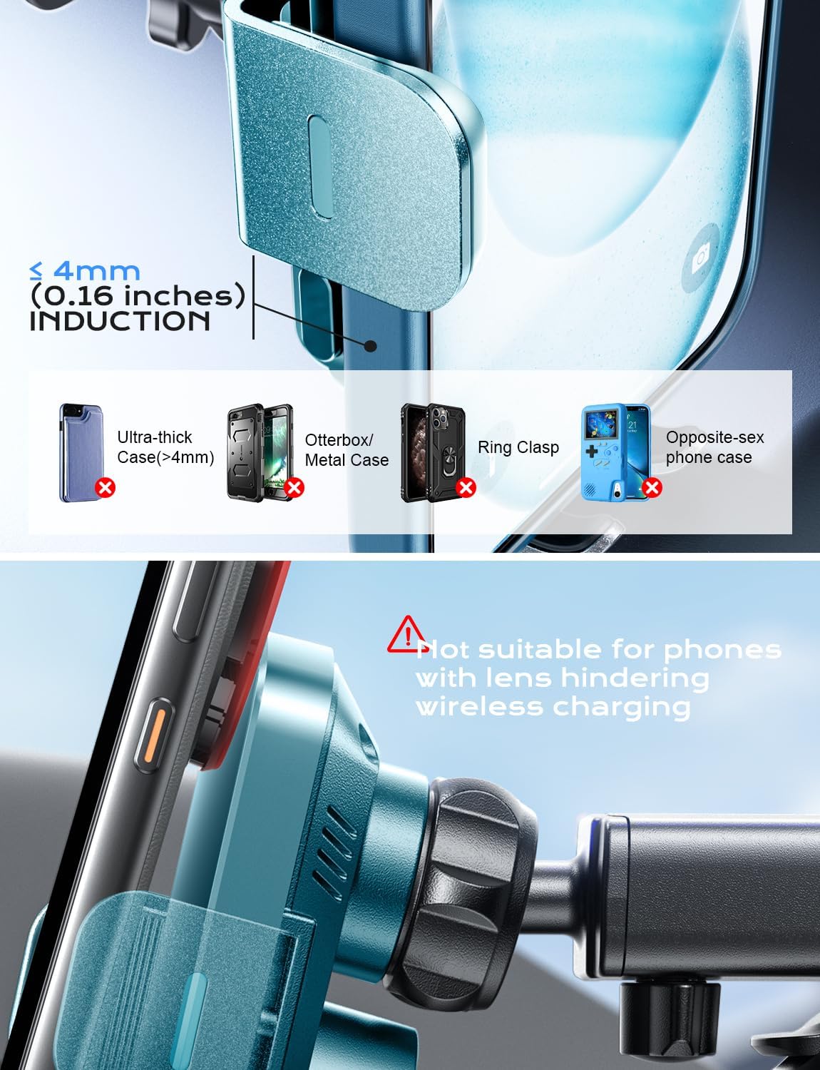 CHGeek Wireless Car Charger, 15W Fast Charging Auto Clamping Car Charger Phone Mount Phone Holder fit for iPhone 16 15 14 13 12 Pro Max 11 XR XS, Samsung Galaxy S25 Ultra S24 S23 S22, Dark Teal