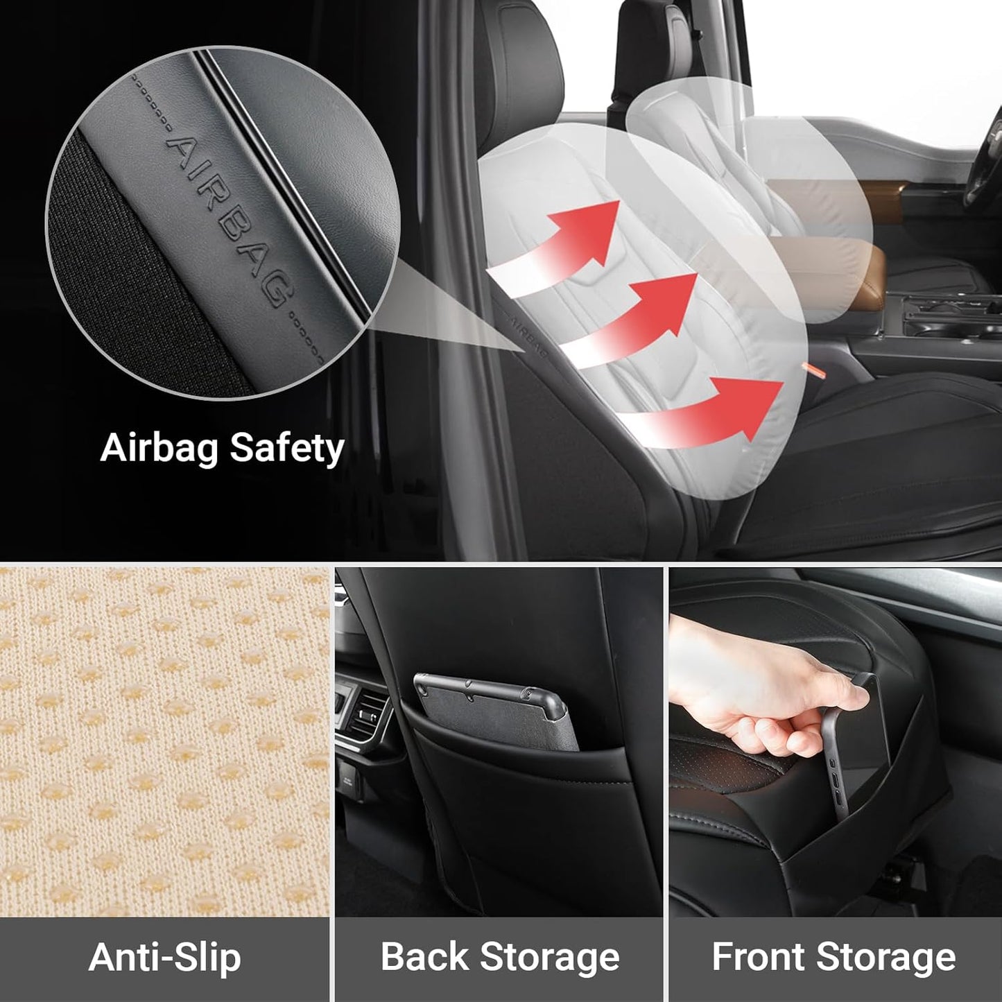 Coverland Custom Car Seat Covers Compatible with Colorado, Ram 1500, Canyon, Sierra 1500 - Premium Leather Non-Slip Waterproof Interior Protector Front Seat-Black [See Size Chart-Size A11]