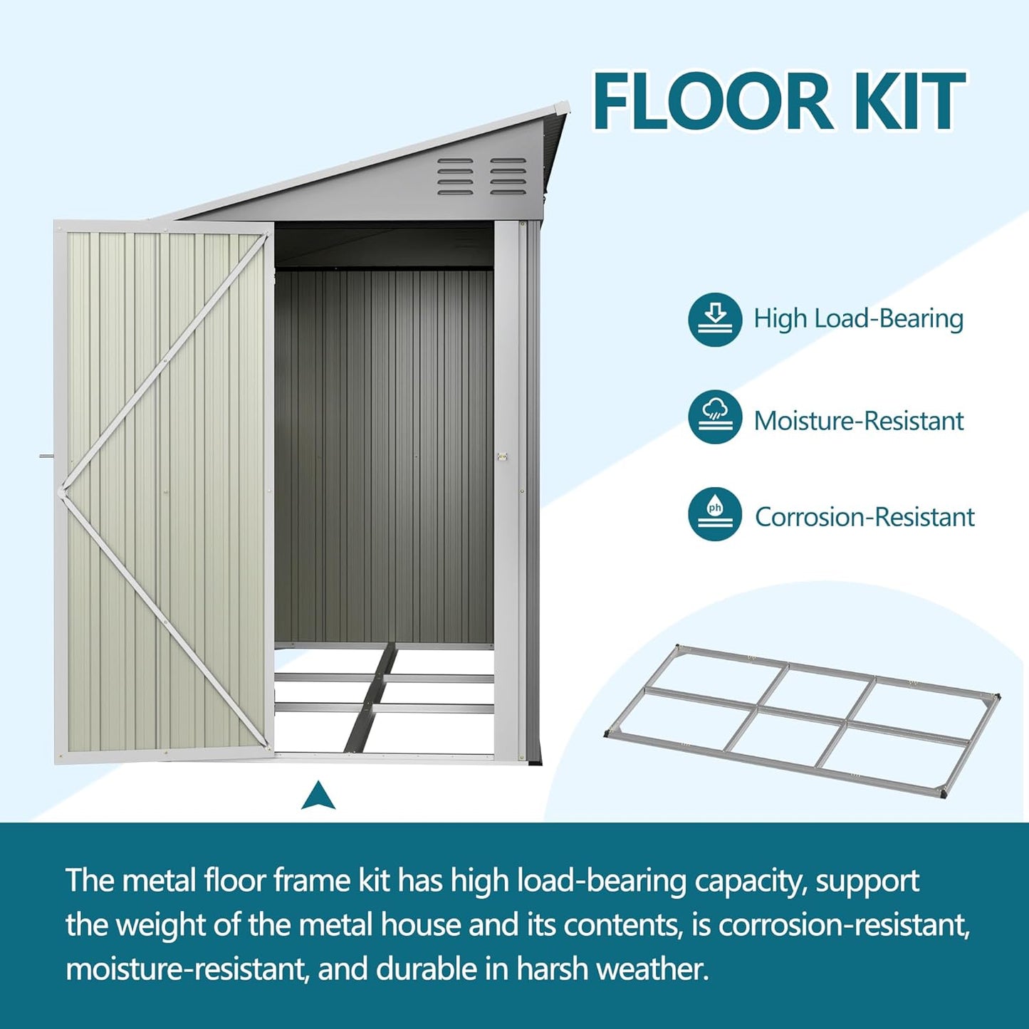 4x10 Ft Outdoor Metal Shed, Heavy-Duty Storage Shed with Floor Kit for Tools and Bikes, Lean to Shed with Left/Right Door and 2 Windows