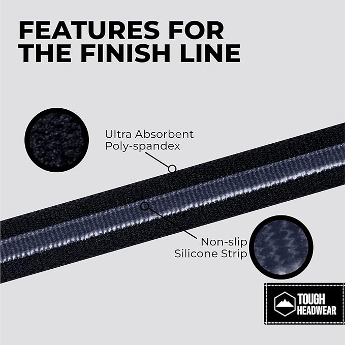 Tough Headwear Thin Elastic Headbands, Sports Headbands for Women & Men - Mens Workout Headband - Running or Soccer Headband - 3-Pack