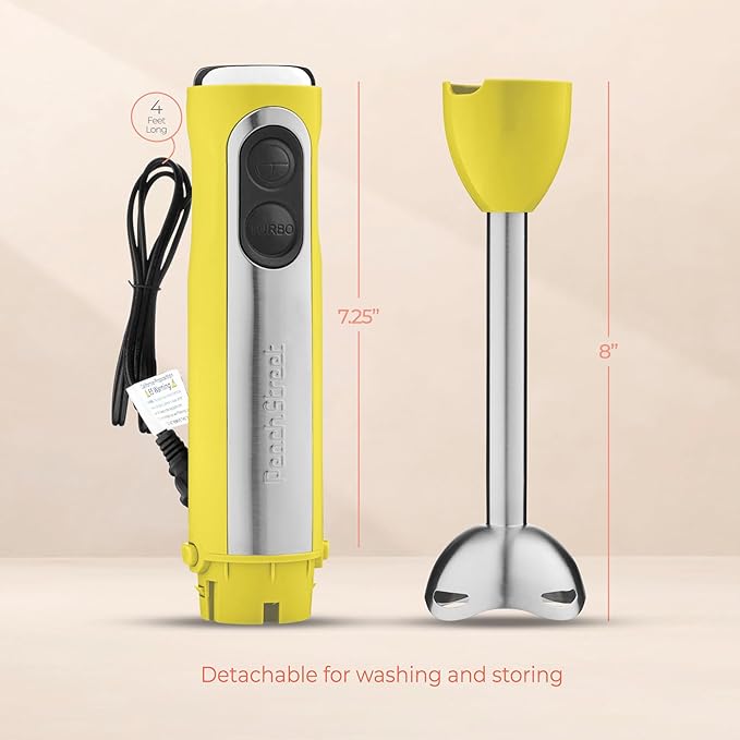 Powerful Immersion Blender, Electric Hand Blender 500 Watt with Turbo Mode, Detachable Base. Handheld Kitchen Gadget Blender Stick for Soup, Smoothie, Puree, Baby Food, 304 Stainless Steel Blades