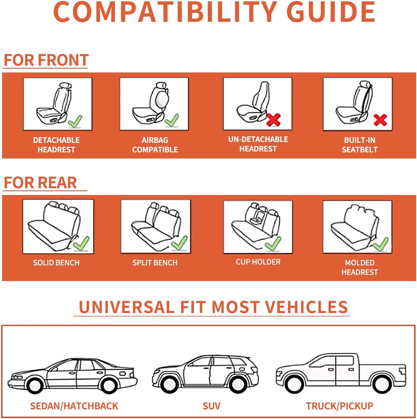 Car Seat Covers Full Set, Leather Seat Covers for Cars, Car Seat Protector Waterproof, Non-Slip Car Interior Covers Fit for Most Cars, SUV, Vans, Trucks,2Seaters,Full Set,Black,COMFDRIVE-A03