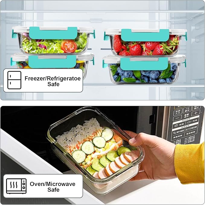 VERONES 10Pack 22OZ Glass Meal Prep Containers, Airtight Glass Lunch Containers Set, Glass Food Storage Containers with Lids,Exclusive of BPA, for Microwave, Oven, Freezer&Dishwasher Friendly,Green