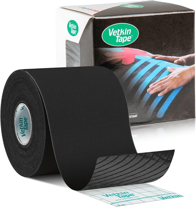 VetkinTape Canine & Equine Kinesiology Tape | Veterinary Medical Tape | Vet Wrap for Joint Support & Pet Care | Self Adhesive Bandage Wrap | Black Tape | 2.4in | (Pack of 1)