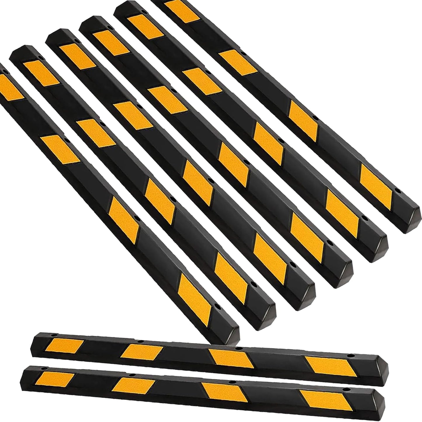 ERGOMASTER Parking Stopper for Garage,72” Rubber Parking Block with 8 High Reflective Yellow Safety Stripes for Vehicles Truck Driveway, Protect Pumpers from Cars Vans Trucks (8)