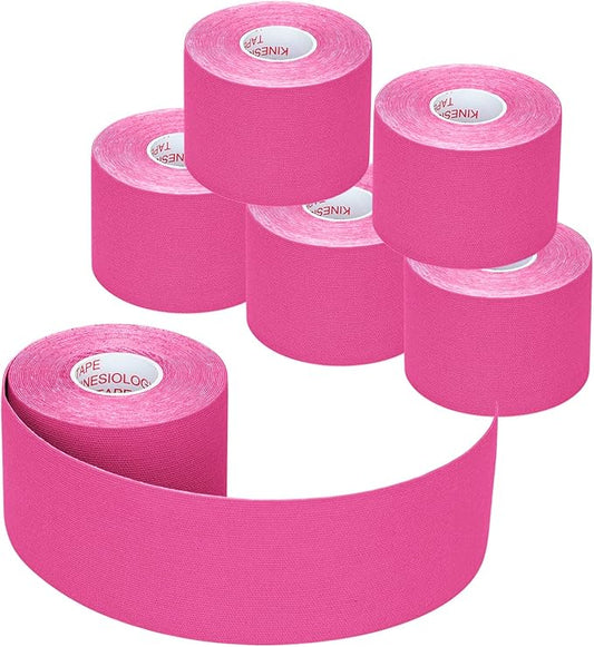 Kinesiology Tape Athletic Tape Sport Tape, Lychee Supports & Protects Muscles, Waterproof and Latex Free, Breathable Elastic for Sport Activity (Pink, 6 Rolls)