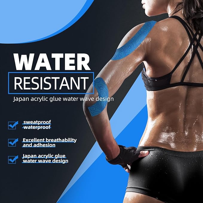 OK TAPE PRO Kinesiology Tape Uncut Roll, Elastic Physical Therapy Athletic Tape for Pain Relief, Muscle Support, Kinetic Tape, Water Resistant, 2in X 16.4ft -Blue 2 Rolls