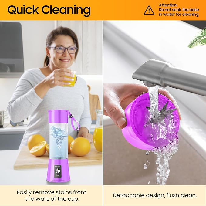 Personal Blender for Shakes and Smoothies - 2025 New Upgrade Cordless Portable Blender USB-C Rechargeable, 380Ml BAP Free Juice Cup, 6 Blades Freshly Squeezed for Picnic/Sprots, 20000Rpm/Min Speed