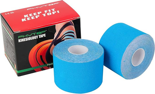 Kinesiology Tape 2" X 16.4', Sports Tape Athletic Kinesiology (2 Rolls Blue) Pain Relief of Muscles & Joint, Recovery Sports Injuries