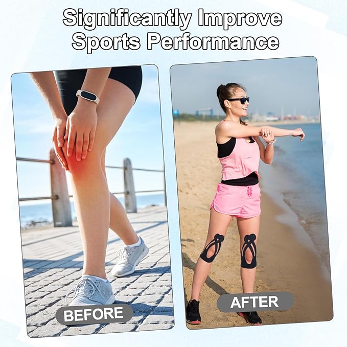 Kinesiology Tape for Knees,20 Count Kinesiology Tape Precut, Waterproof Original Cotton Elastic Athletic Strips Knee Tapes for Muscle&Joint Support,Knee Pain Relief Athletic Tapes,Not Easy to Fall Off