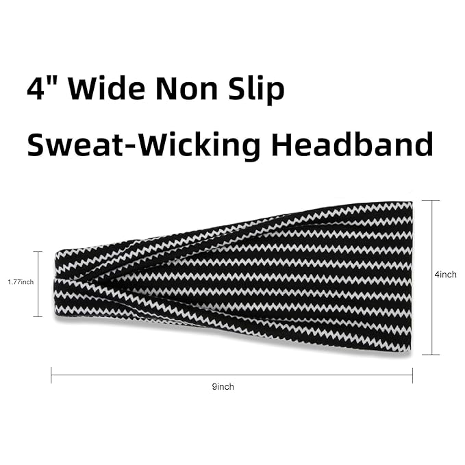 TERSE Headbands for Women Non Slip 4 inches Wide Women's Hair Bands, Stretchy Sweat Bands, Fashion Hair Accessories for Yoga Workout Every Day Basic Head Bands