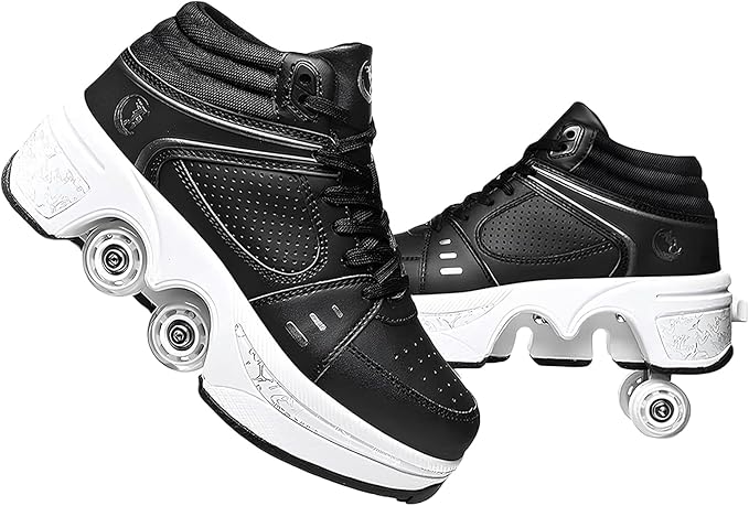 Double-Row Deform Wheel Automatic Walking Shoes Invisible Deformation Roller Skate 2 in 1 Removable Pulley Skates Skating Parkour