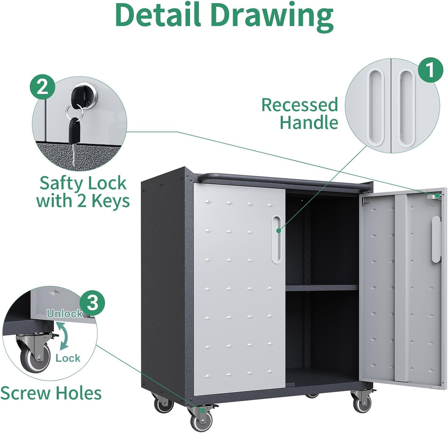 Metal Tool Cabinet,Garage Storage Cabinet System,Wall Cabinet & Locking Rolling Tool Cabinet with Doors and Adjustable Shelves,Steel Tool Cabinets for Home,Office (9 Pcs-StyleA, Black & Grey)