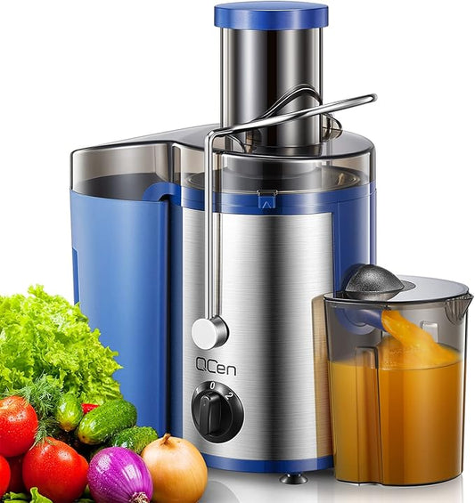 Qcen Juicer Machine, 500W Centrifugal Juicer Extractor with Wide Mouth 3” Feed Chute for Fruit Vegetable, Easy to Clean, Stainless Steel, BPA-free(Blue)