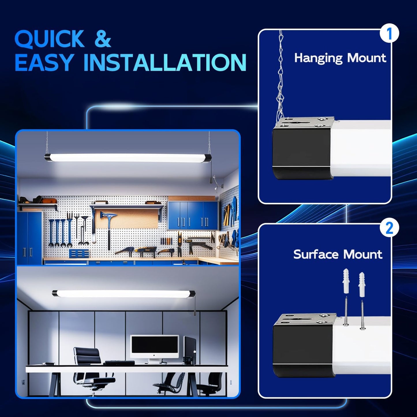 hykolity 4FT 70W LED Shop Light Linkable, 8000lm(300w Equivalent), 5000K Utility Shop Lights for Garages, Workshops, Basements, Hanging or FlushMount, with Power Cord and Pull Chain, ETL, 4 Pack