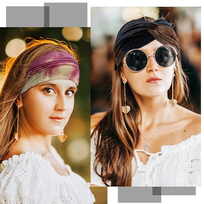 S&N Remille Wide Headbands for Women, Large Hairband, Elastic Non-Slip Headband Twist Knotted Accessories, Yoga Workout Vintage Hair 3 Pack (Colour-4)