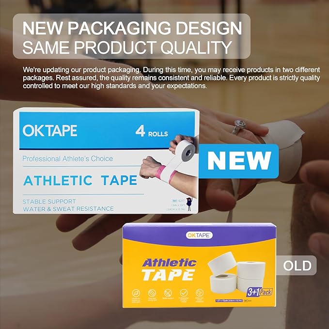 OK TAPE Athletic Sports Tape（4 Packs) - 45ft Per Roll Very Strong Tape for Athlete & Sport Trainers & First Aid Injury Wrap, Perfect for Fingers Ankles Wrist on Bat, Hockey Stick - Green