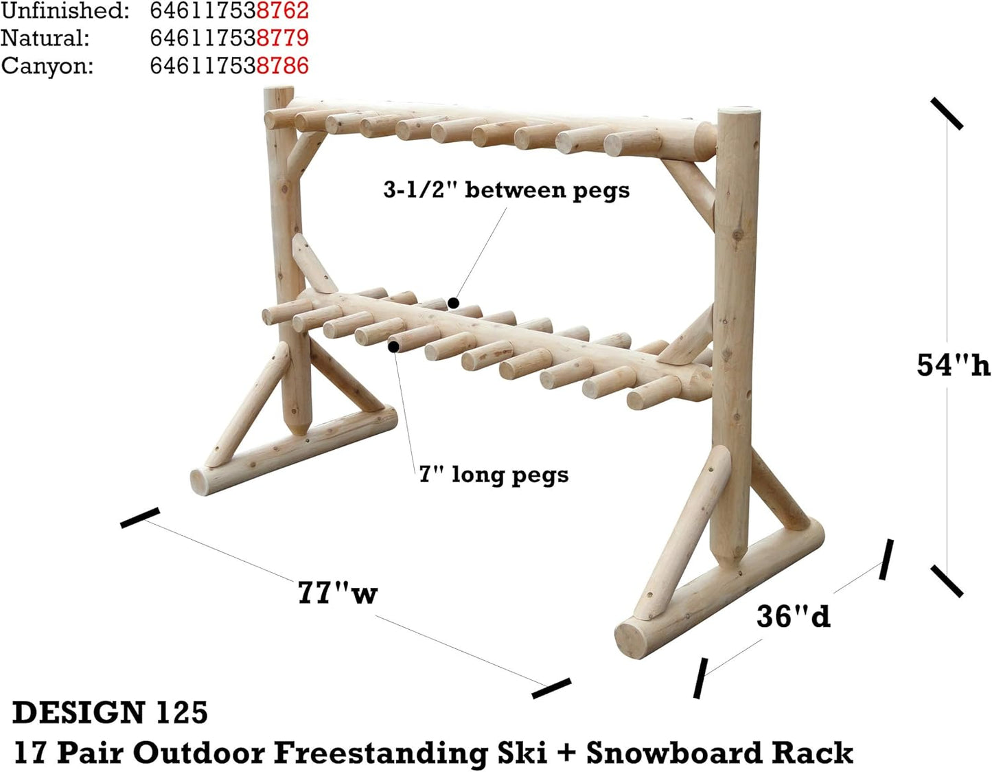 17-Pair Freestanding Skis + Snowboard Log Rack, Standing Shorter Ski Storage Racks, Snowboard Sports Organizer, Ski Poles Garage Sports Equipment Organizer, Rack for Snowboards - Natural