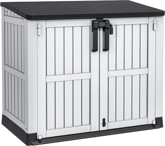 YITAHOME 36 cu ft Resin Outdoor Storage Shed, Weather-Resistant Horizontal Tool Shed, Waterproof Outdoor Storage with Lockable Doors & Air Vent for Trash Cans, Garden Tools (Light Gray)
