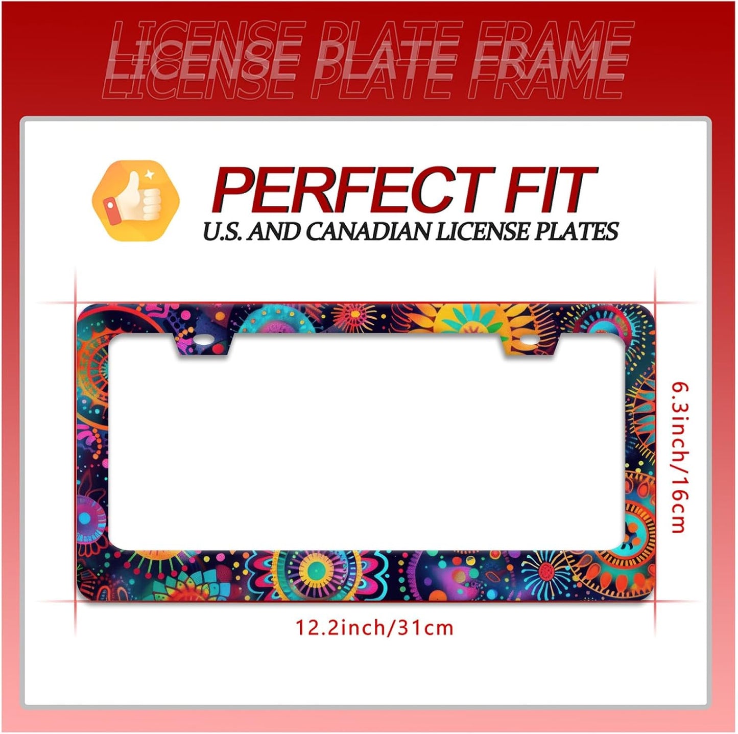 Fantasy Colorful Mandala License Plate Frame Boho Flowers License Plate Holder Funny Personalise Car Stainless Stee Decorative Parts for Standard Us Canada Vehicles 12x6 Inch for Women Men