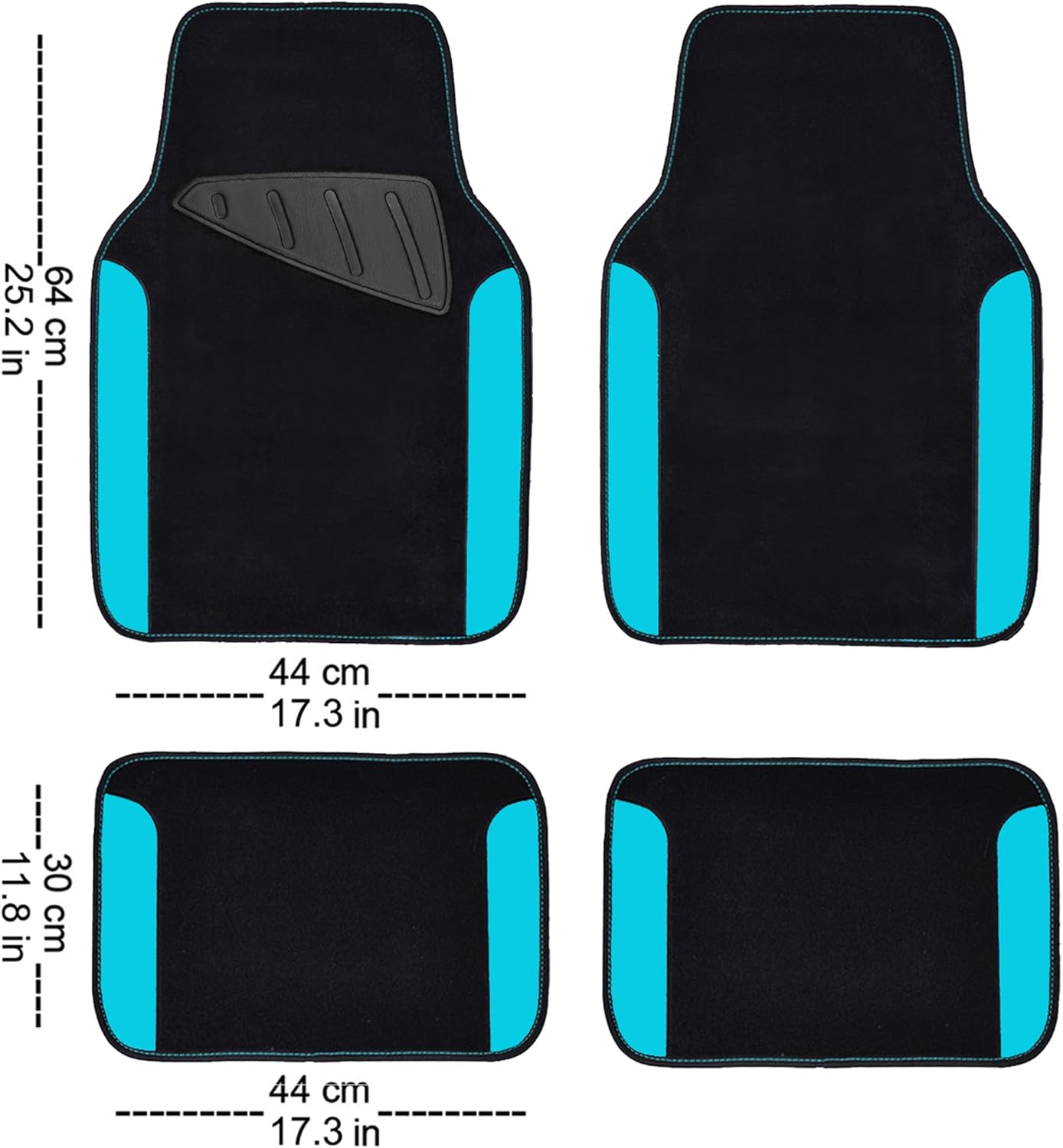 CAR PASS Waterproof Universal Fit Car Floor Mats, Faux Leather Car Carpet Mats, Car Mats with Anti-Slip Nibbs Backing & Driver Heel Pad Fit for SUV,Vans,sedans, Trucks,Set of 4pcs(Light Blue)