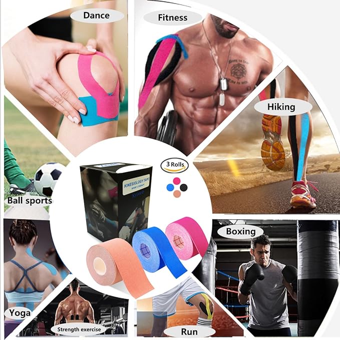 Kinesiology Tape Uncut Bulk Rolls Physical Therapeutic Tape for Sports/Athletic/Therepy 3-Pack 2 Inch x 16.4 Feet/ 1Inch x 16.4 Feet