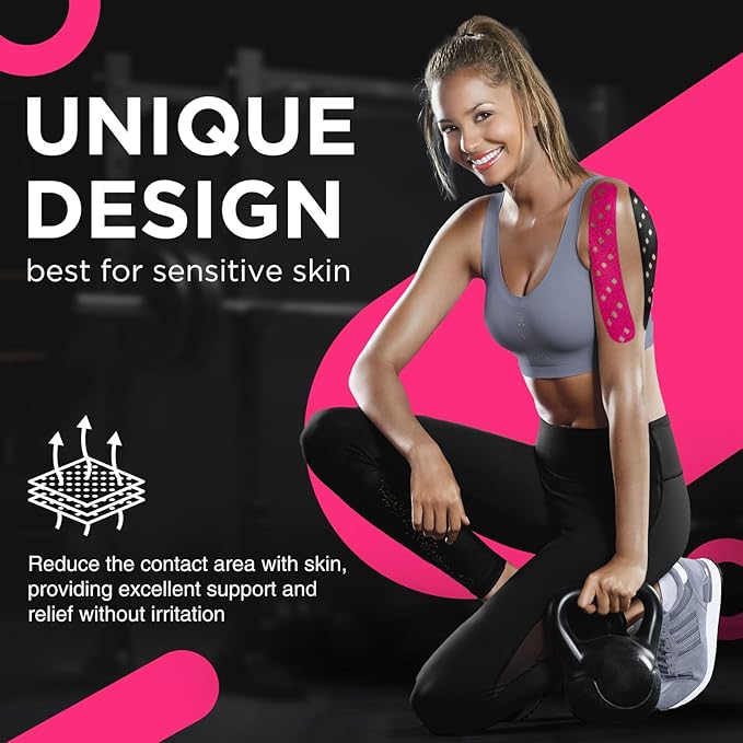 OK TAPE Perforated Kinesiology Tape for Sensitive Skin, More Breathable, Elastic Athletic Tape for Pain Relief & Muscle Support, Uncut 2 Rolls - 2in x 16.4ft (Black)