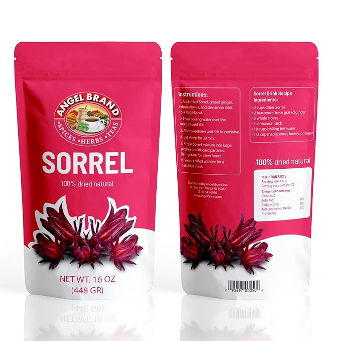 Angel Brand Sorrel leaves 1 Lbs Pouch - Discover Rich Flavor and Aroma of Healthful Delights with Hibiscus Flowers leaf, Crafting Flavorful, Refreshing, and Nutritious Beverages to Elevate Health