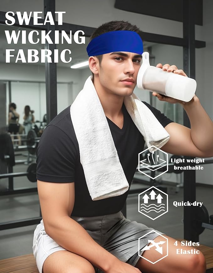 Headbands for Men & Women, Sweat Headband Non-Slip Sweatband Sports Running Cycling Yoga Basketball Workout Football Training