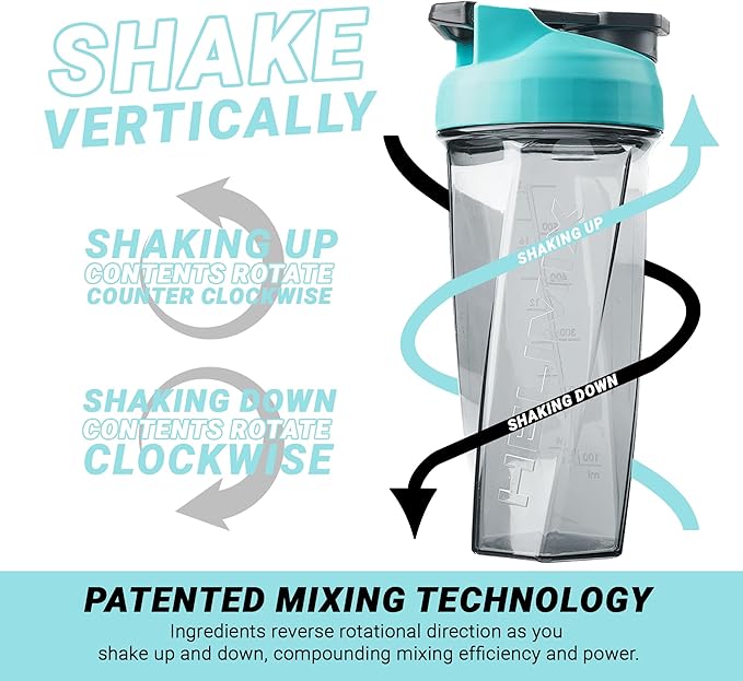 HELIMIX 2.0 Vortex Blender Shaker Bottle Holds upto 28oz | No Blending Ball or Whisk | USA Made | Portable Pre Workout Whey Protein Drink Shaker Cup | Mixes Cocktails Smoothies Shakes | Top Rack Safe