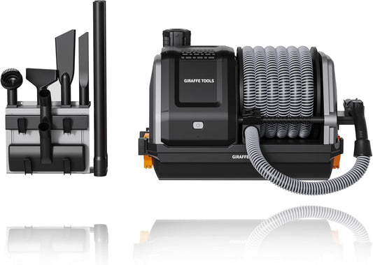 Giraffe Tools Grandstorm Retractable Vacuum Cleaner Wall-Mounted, Shop Wet Dry Vacuum Cleaner with 6 Nozzles for Car Detailing Remote Control Garage Vacuum, Grey