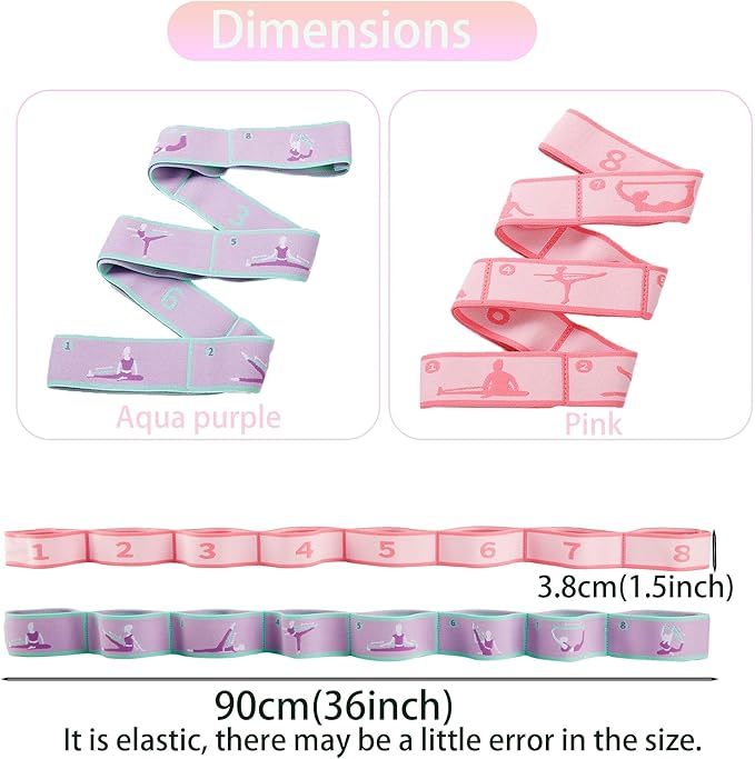 2pcs Stretch Strap for Kids,Elastic Yoga Stretching Strap with Loops, Multi-Loop Adjustable Exercise Stretching Bands，Stretching Resistance Ballet Bands for Dance, Latin, Gymnastics Exercis -8Loops
