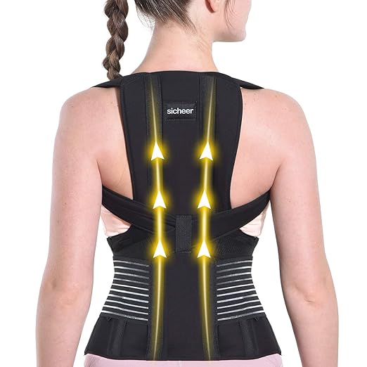 sicheer Posture Corrector for Women and Men Back Brace Straightener Shoulder Upright Support Trainer for Body Correction and Neck Pain Relief, Small(waist 26-33 inch)