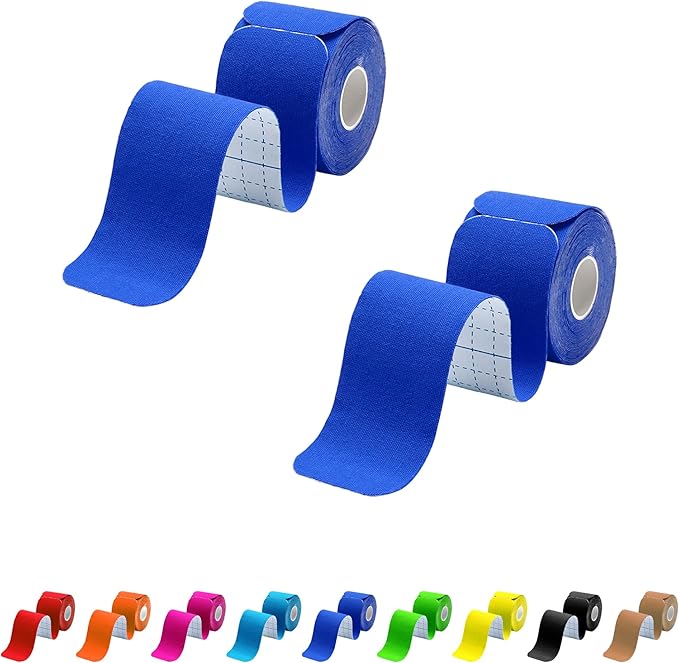 Kinesiology Tape Precut 2 Rolls Pack, Athletic Tape for Muscle Joints Support, 40 Strips for Knee Ankle Shoulder Back, Latex Free and Water Resistant, Dark Blue