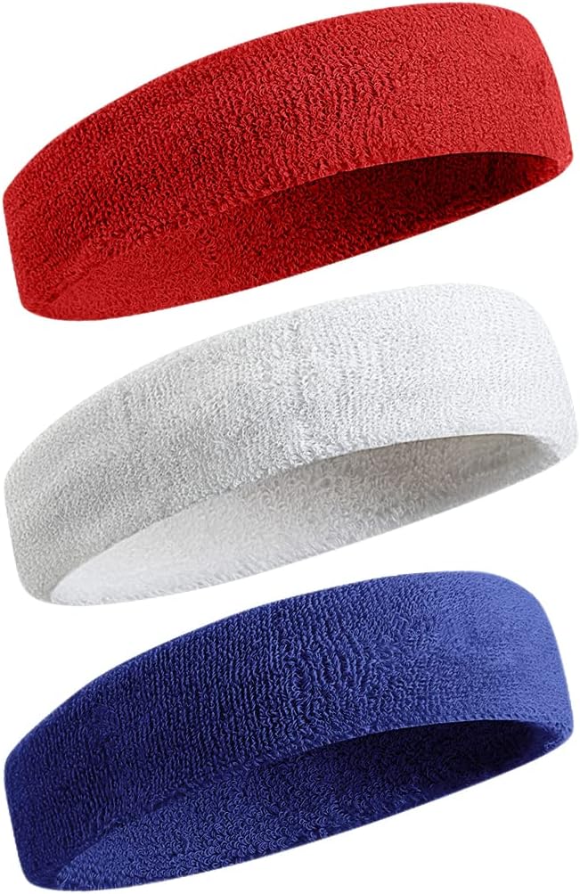 BEACE Sweatbands Sports Headband for Men & Women - Moisture Wicking Athletic Cotton Terry Cloth Sweatband for Tennis, Basketball, Running, Gym, Working Out
