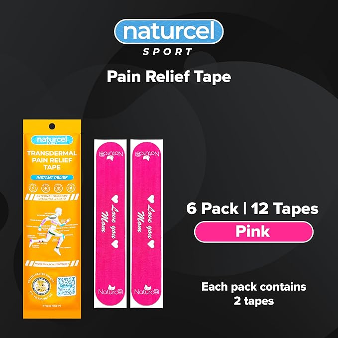 Sport Transdermal Pain Relief Tape, Kinesiology Tape, Sore Joints, Muscles, Back, Knee, Elbow, Shoulder Pain, 2 Elastic Strips(10x2 in), Water Resistant, Accelerated Recovery (Pink, 6 Pack)