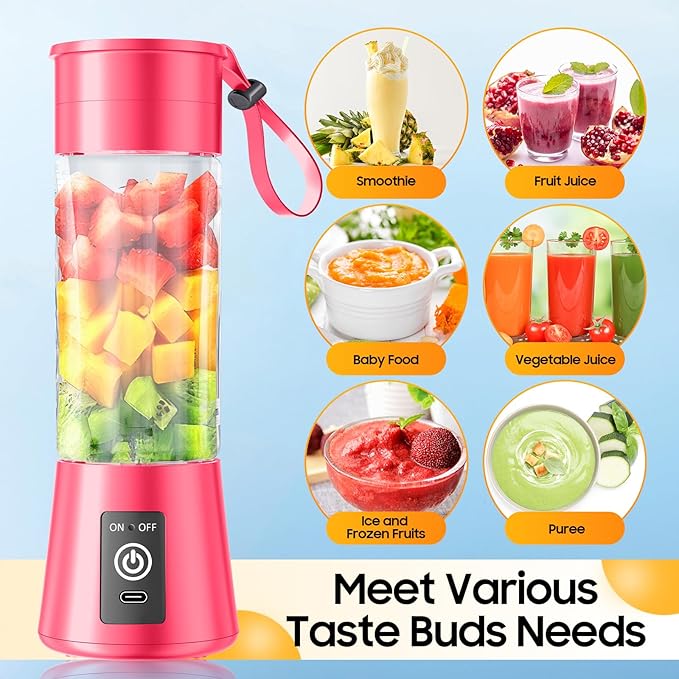 Personal Blender for Shakes and Smoothies - 2025 New Upgrade Cordless Portable Blender USB-C Rechargeable, 380Ml BAP Free Juice Cup, 6 Blades Freshly Squeezed for Picnic/Sprots, 20000Rpm/Min Speed