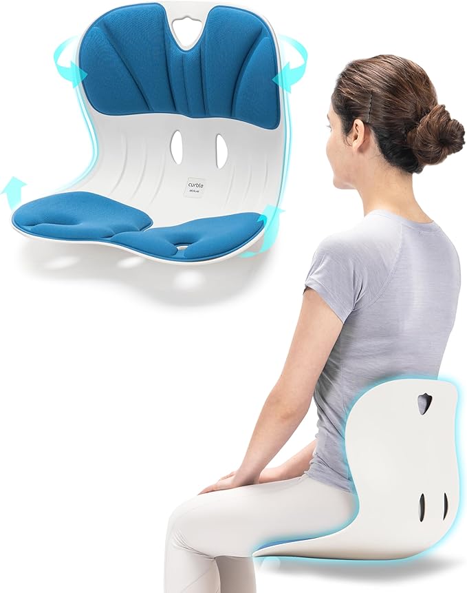 Curble Wider(Standard Wide) – Ergonomic Back Support Chair, Lumbar Support for Posture Correction, Back Pain Relief, Per for Office, Floor Seat & Work from Home, Patented (Blue)