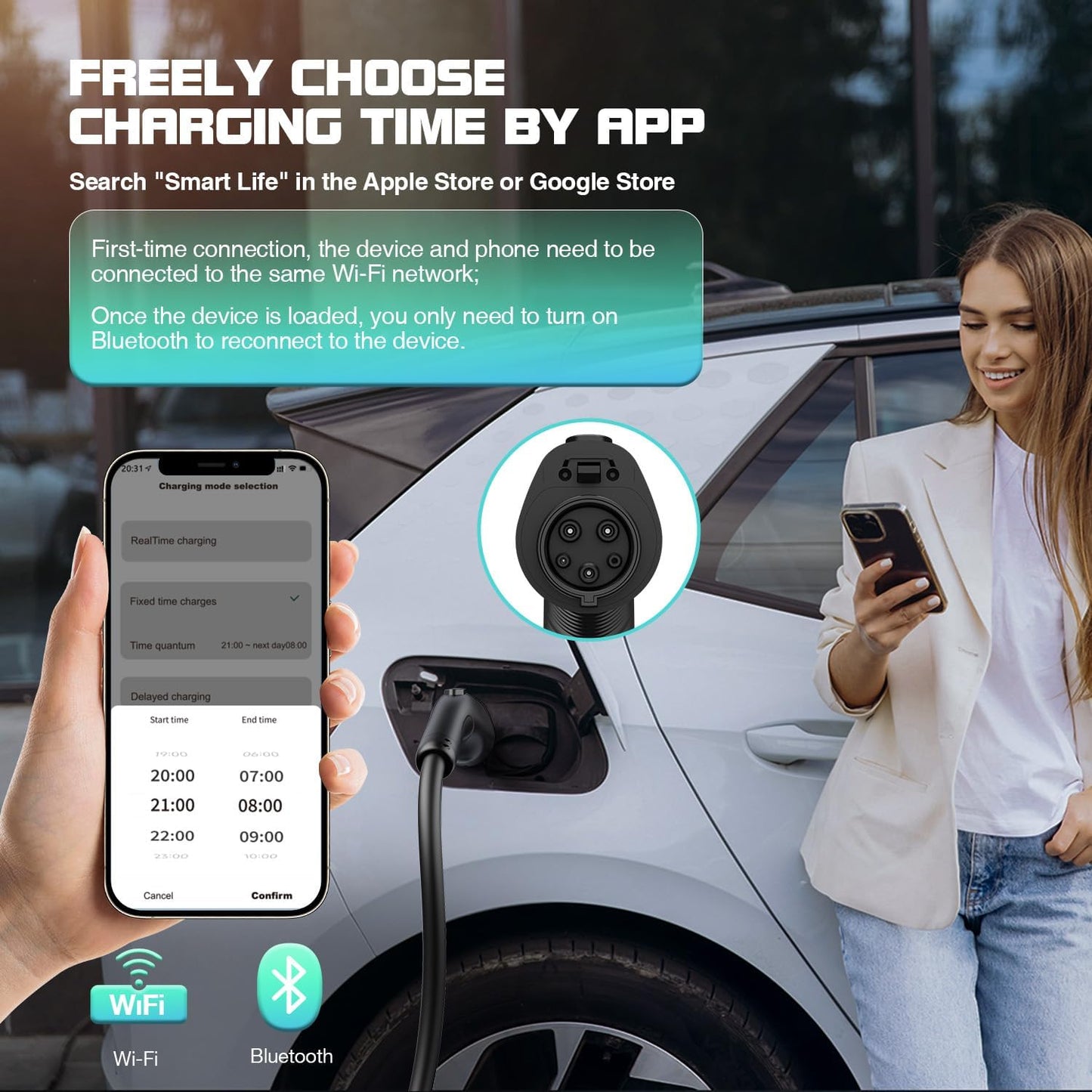 GRECELL Level 2 EV Wall Charger, ETL Certified 48A 11KW 240V J1772 Charger Bluetooth & WiFi Enabled, Electric Car Fast Wall Charging Station, Electric Car Charger with 25FT Cable and NEMA 14-50 Plug